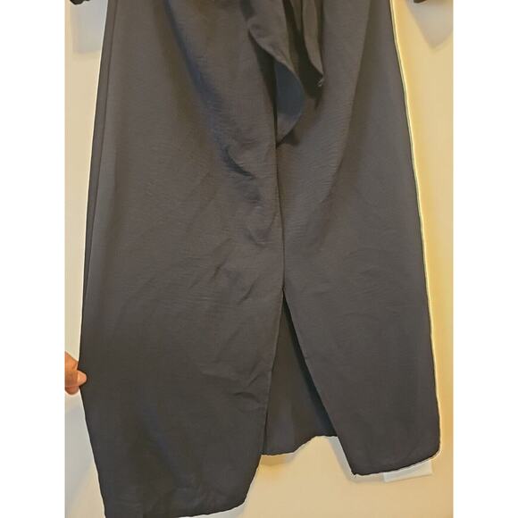 ZARA Womens Knotted Fluid Midi‎ Dress Black Size Medium 3/4 Sleeve Front Slit - Picture 8 of 13